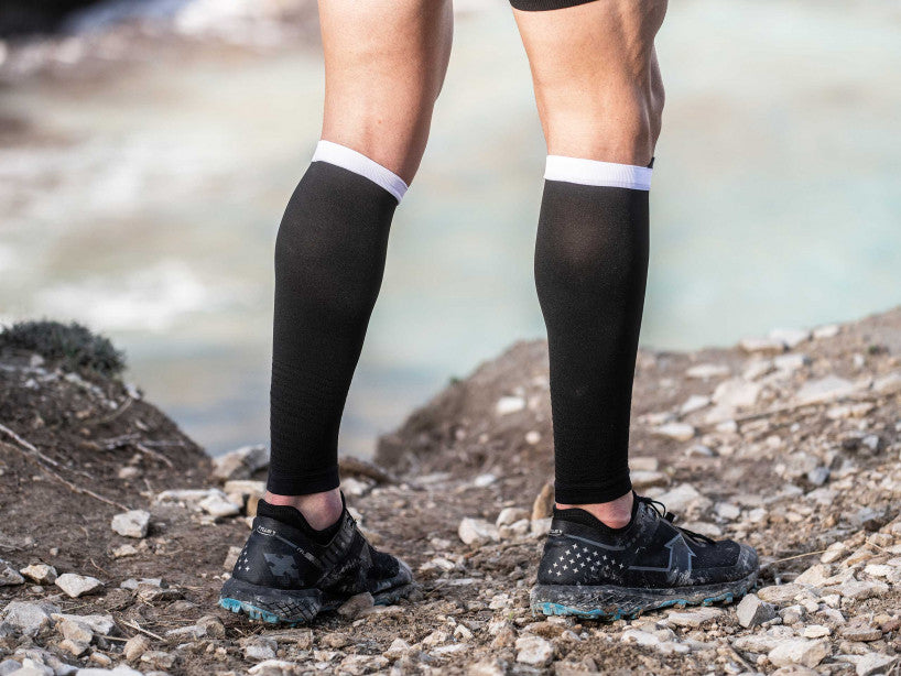 thumbnail image 2 of 2x Calf Compression Sleeves – Leg Support For Running, Shin Splints, Varicose Veins – Silver/Black 2 of 6
